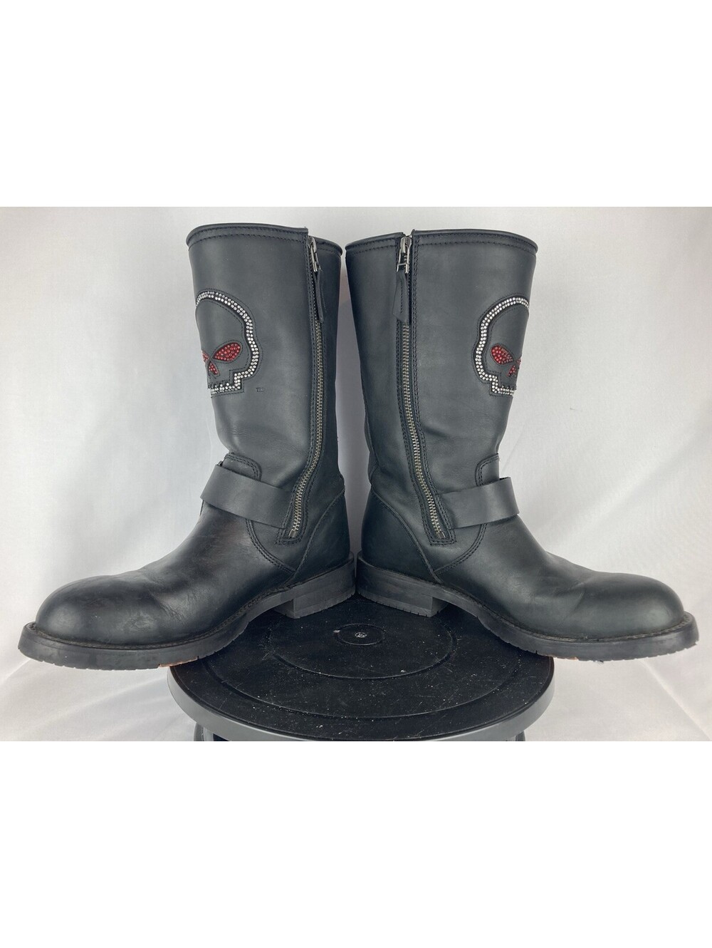 Women’s Size 8.5 Harley-Davidson D87134 Rhinestone Skull Biker Leather Boots - Picture 5 of 9